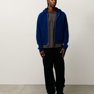WAFFLE CASHMERE ZIP HOOD SWEATER
